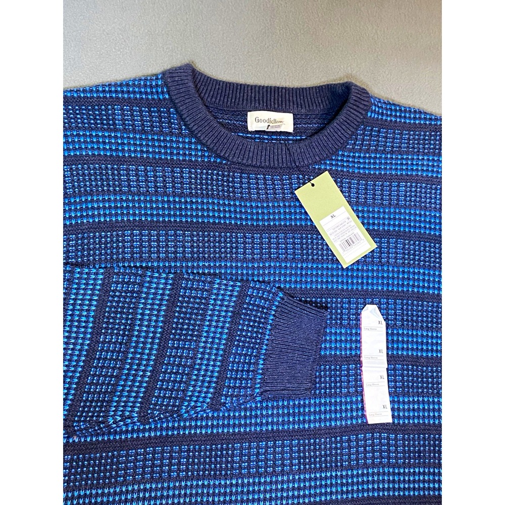Goodfellow Men's XL Blue/ Black Chunky Knit Pullover Sweater GrandpaCore Dadcore
